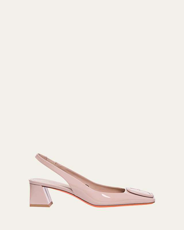 Lemon Patent Buckle Slingback Pumps